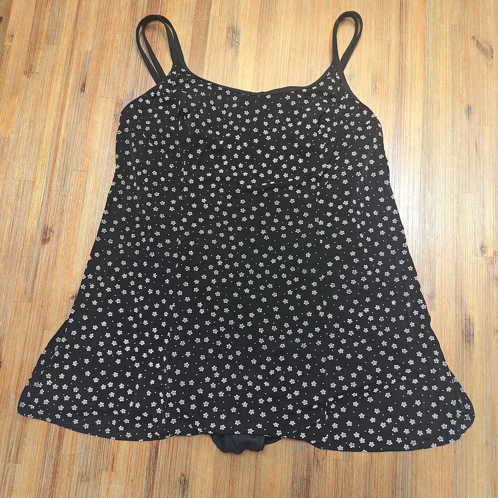 Vintage Cherokee Black W/ Daisies bathing suit one piece swimsuit dress Size 18w
